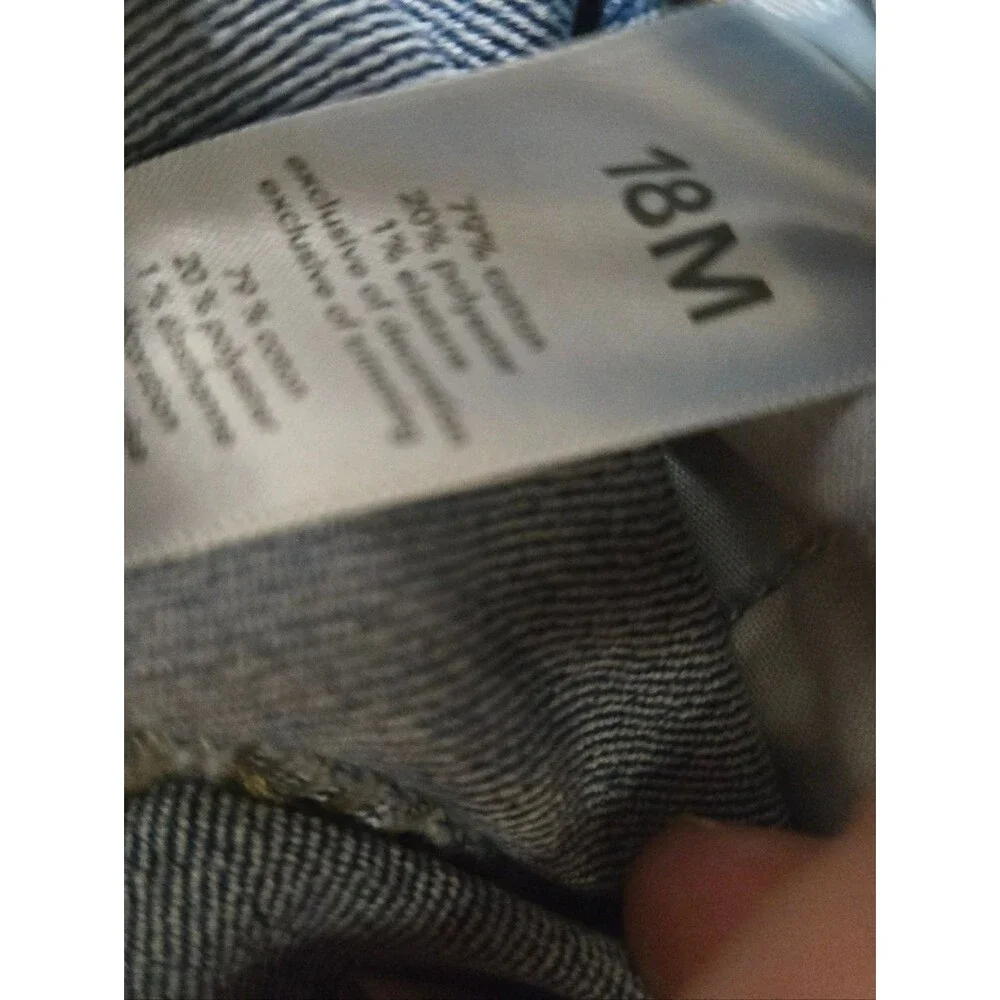 Oshkosh Overall Pants Striped Adjustable Straps Denim Jean Blue Toddler Boys 18m